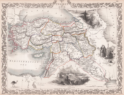 original antique map of Turkey and the region